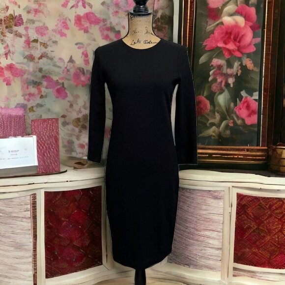 Vince Black Minimalist Neutral Ponte Knit Midi Sheath Dress Small - N1079 - Picture 1 of 11